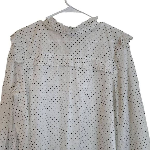 Madewell Women's White & Mini Black Polka-dot Cotton Ruffle & Long Sleeve Top - Picture 3 of 11
